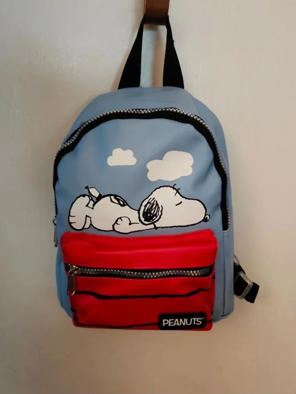 Peanuts Snoopy & WoodStock Silver Mini Backpack Red Doghouse Tote Bag Zip Pocket
